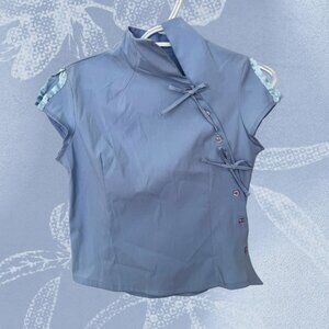 Vintage Style Blue Satin Chinese Button Top Cheongsam Inspired XS